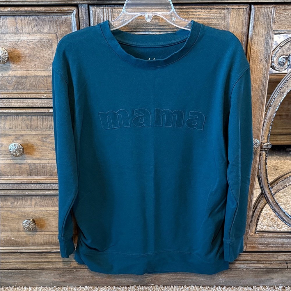 Isabel maternity dark green teal monochromatic sweatshirt mama fall autumn cozy